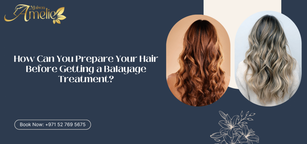 Preparing hair for a flawless balayage at a leading Ladies Beauty Salon in Motor City, Dubai, offering expert hair treatments.