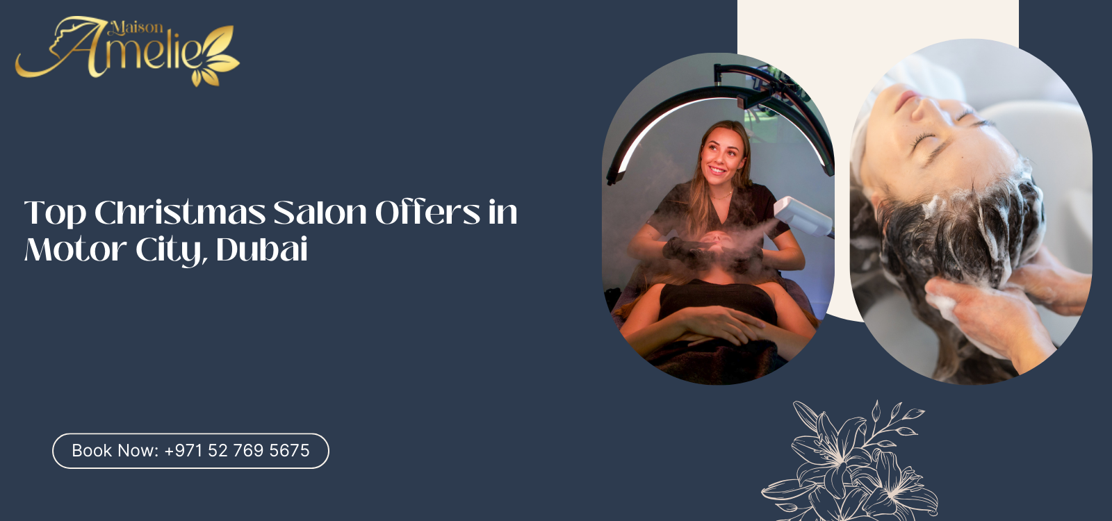 Festive beauty setup at a Ladies Beauty Salon in Dubai offering exclusive Christmas Salon Offers on nails, facials, and massages in Motor City.