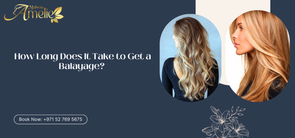 Balayage hair colouring process at a professional ladies beauty salon in Motor City, Dubai