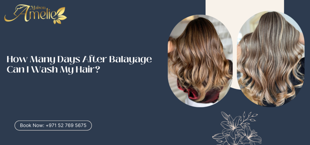 Woman with freshly done balayage hair at a Ladies Beauty Salon in Motor City Dubai