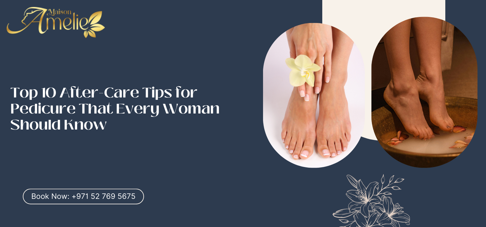 Woman receiving a professional pedicure at Maison Amelie, a ladies beauty salon in Motor City Dubai.