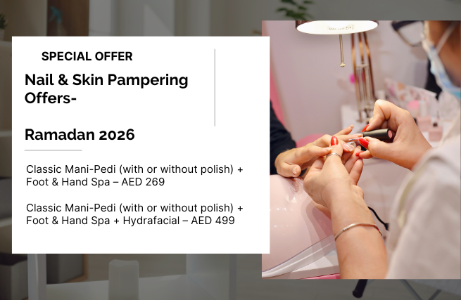 Ramadan salon offers at Maison Amelie featuring luxury hair, facial, and nail treatments in a calm and elegant salon setting