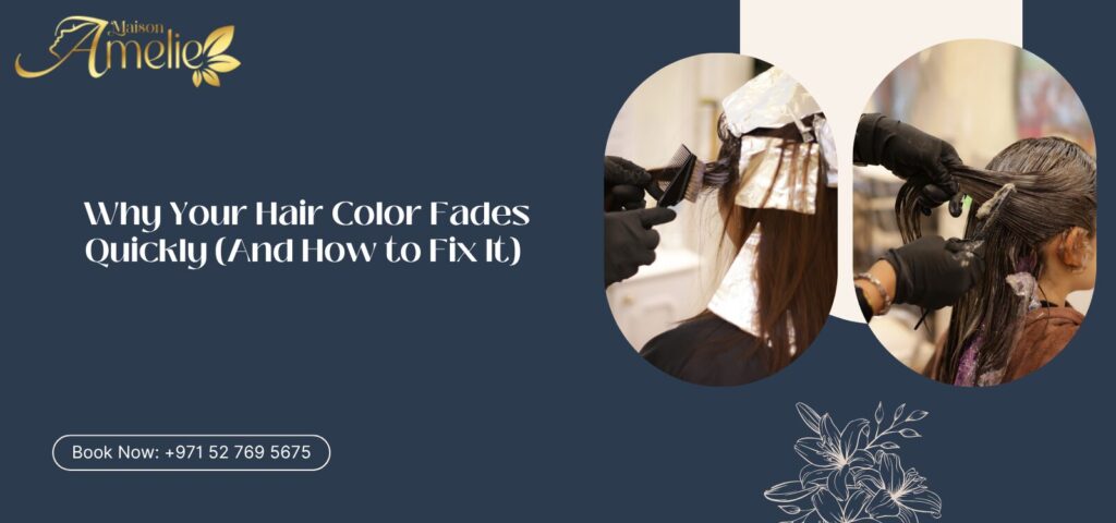 Hair color treatment at Maison Amelie hair colour salon in Motor City Dubai