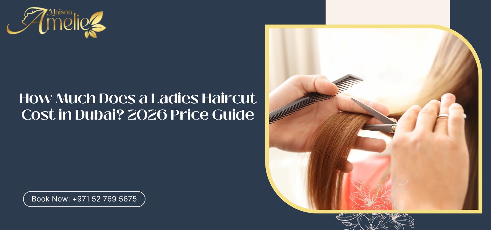 Woman getting a professional haircut and blow dry at a ladies hair salon in Dubai