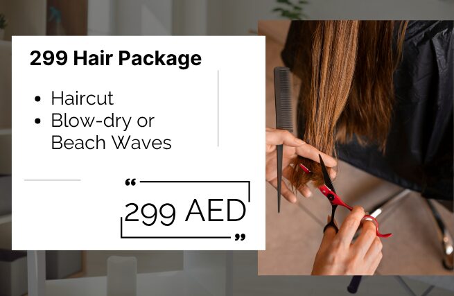 AED 299 hair package at Maison Amelie featuring a haircut with a choice of blow-dry or beach waves.